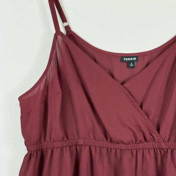 Torrid Maroon Crepe Fit Flare Wrap Front Cami Shirt Strappy Tank Top Womens 2 2X - Picture 2 of 7